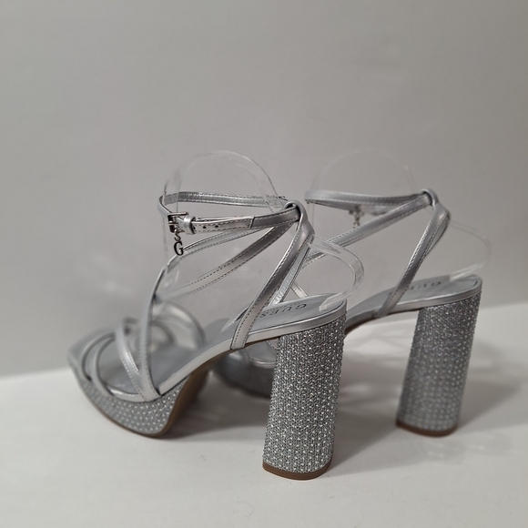GUESS NEW Silver Rhinestone Platform Night Out Bling Glam Dressy Heels Size 9.5 - Picture 7 of 12